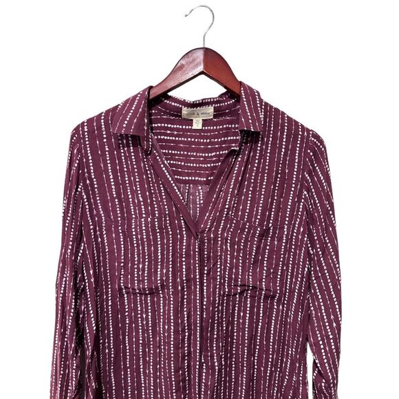 Cloth & Stone Anthropologie Maroon Red Arrow Button Front Blouse Size S - Picture 4 of 11